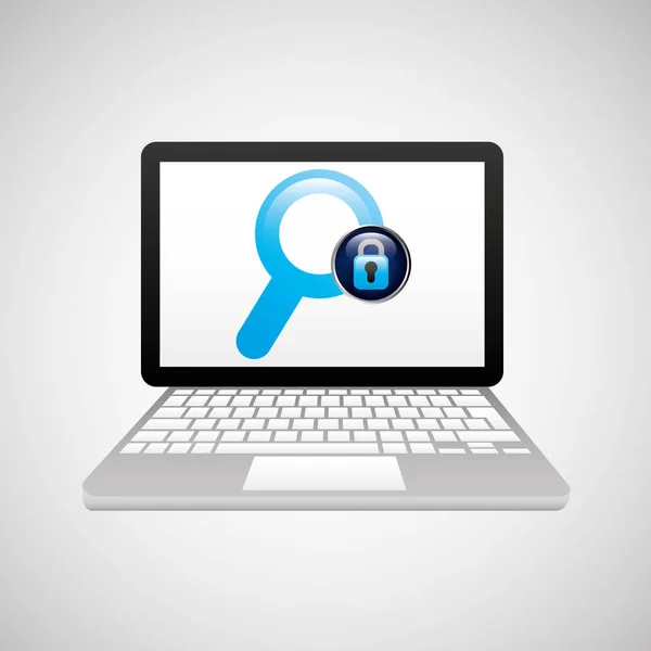Laptop-Vorhängeschloss Suchdaten sicher — Stockvektor
