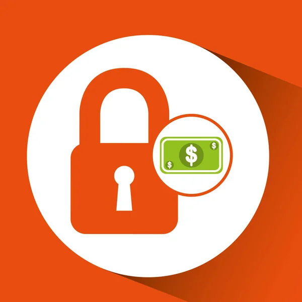 Dinheiro conceito de segurança ícone de design cadeado — Vetor de Stock