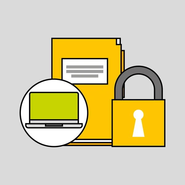 笔记本电脑文件安全挂锁概念 — 图库矢量图片