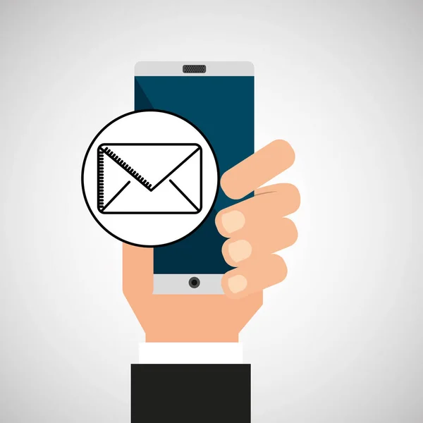 Hand telefoon e-mail bericht app media — Stockvector