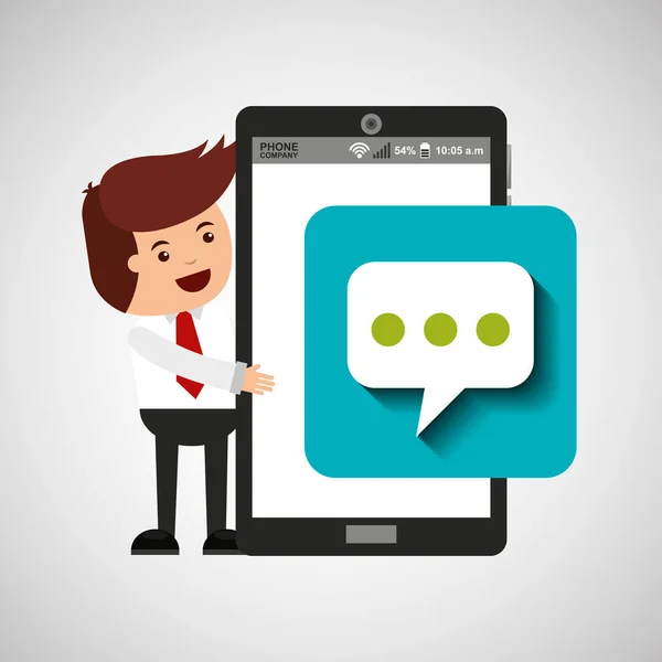 Cartoon man smartphone app message chat — Stock Vector
