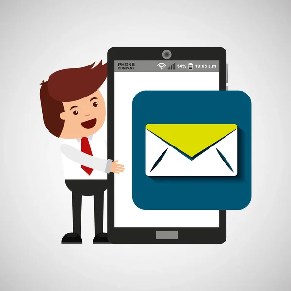 Personaggio con e-mail app mobile — Vettoriale Stock
