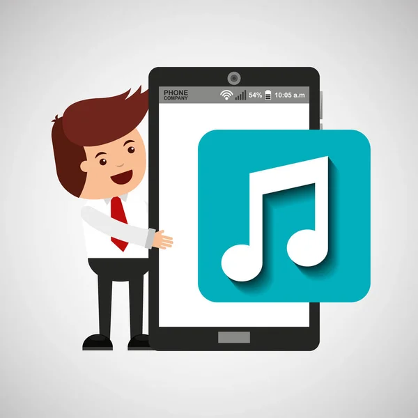 Dessin animé homme smartphone app musique — Image vectorielle