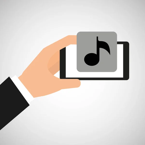 Smartphone in der Hand mit Musiknote — Stockvektor