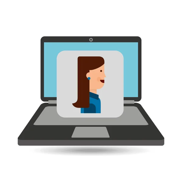 Laptop számítógép karakter lány grafikus — Stock Vector