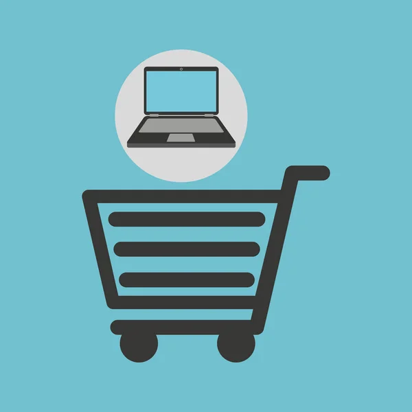 Laptop computer shopping cart markt — Stockvector