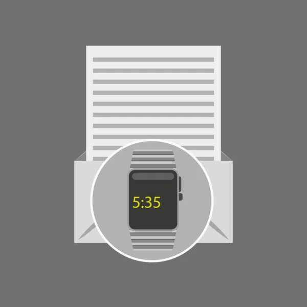 Horloge envelop open brief — Stockvector