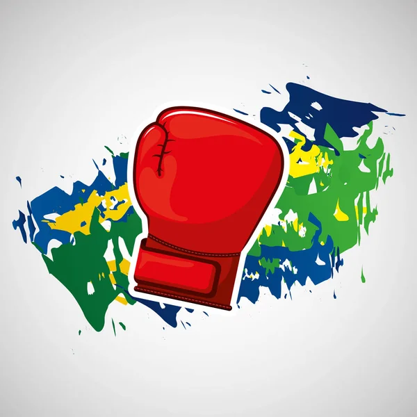 Handschoen boksen Olympische spelen Braziliaanse vlag kleuren — Stockvector