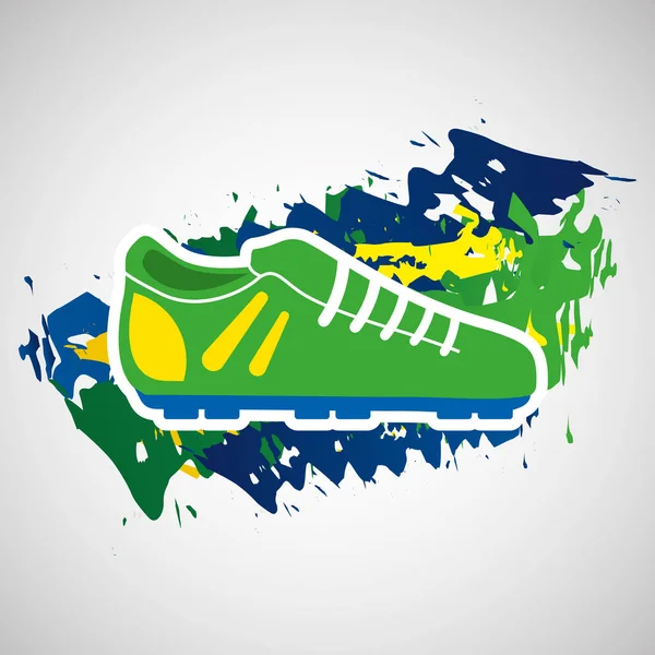Futball cipő olimpiai játékok brazil zászló színei — Stock Vector