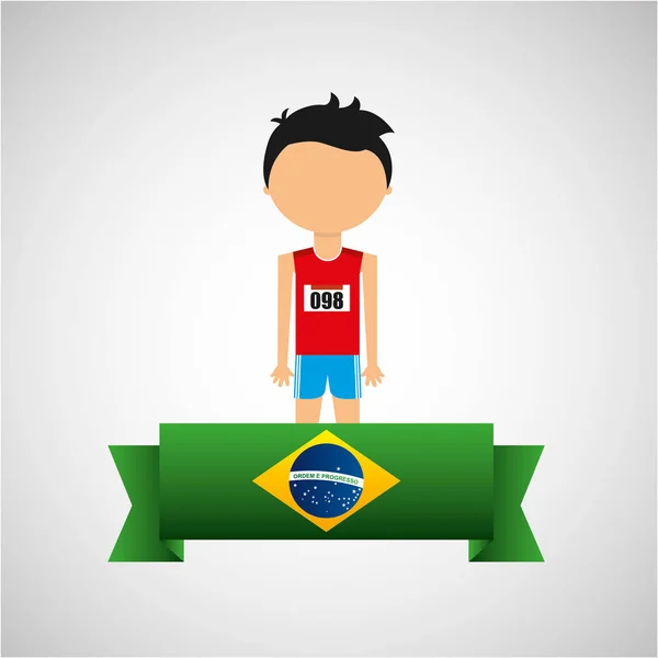 Desenho animado atlético jogador rótulo brasileiro — Vetor de Stock
