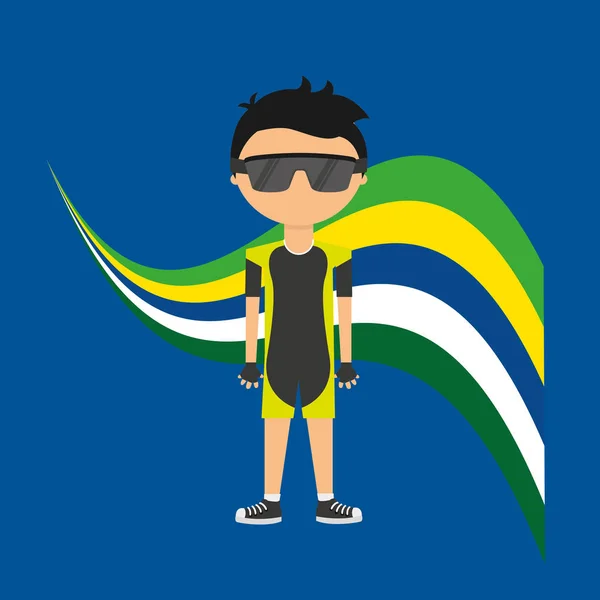 Joueur de cyclisme de bande dessinée étiquette brésilienne — Image vectorielle