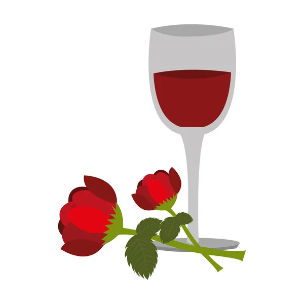 Copa de vino con rosa — Vector de stock