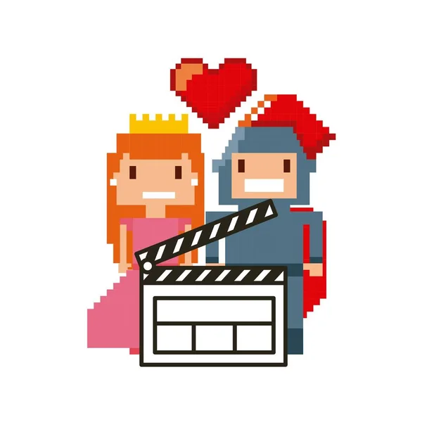 Pixel riddare och prinsessa — Stock vektor