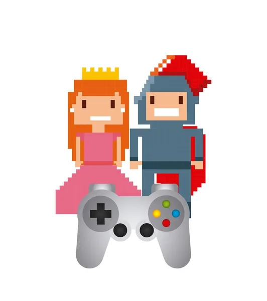 Pixel knight and princess — Stock Vector