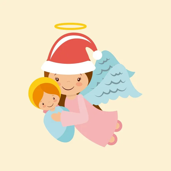 Ángel sosteniendo un bebé Jesús — Vector de stock