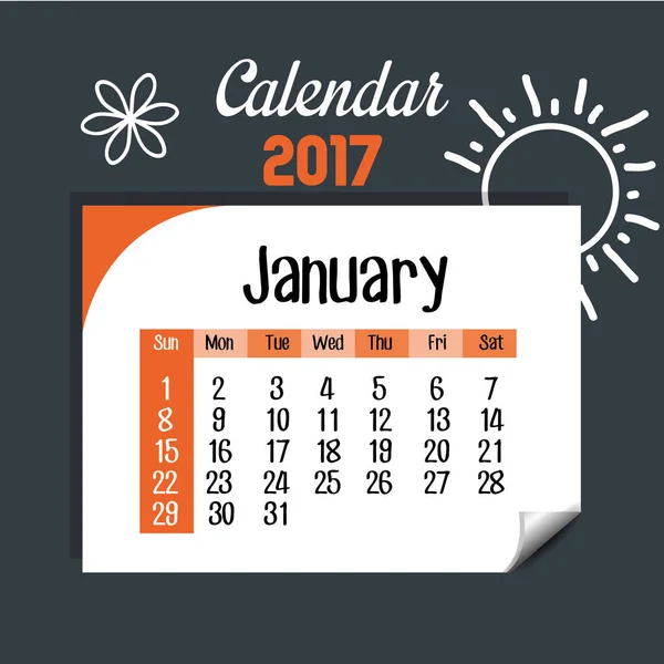 Calendario enero 2017 plantilla icono — Vector de stock