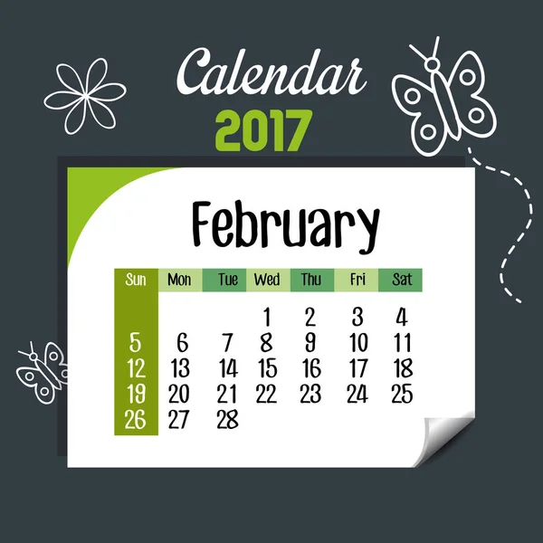 Calendario febrero 2017 plantilla icono — Vector de stock