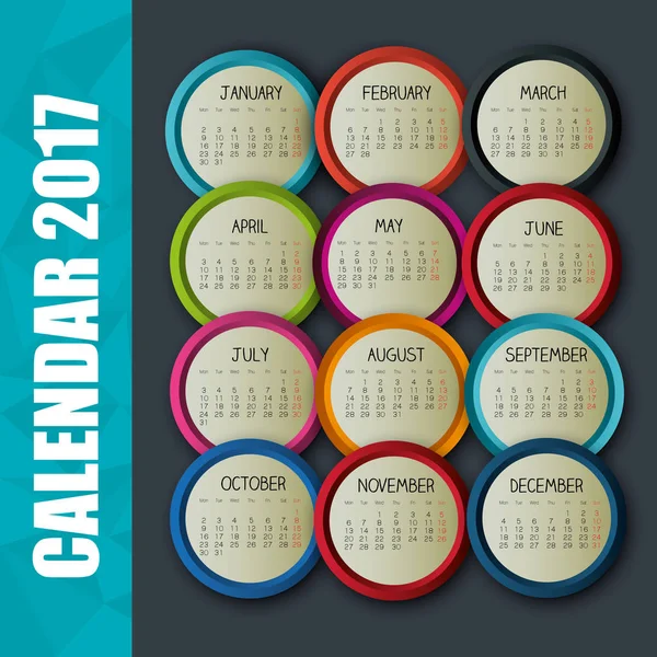 Calendrier 2017 icône de modèle — Image vectorielle