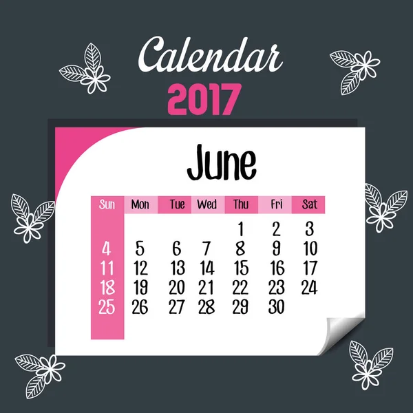 Ημερολόγιο Ιουνίου 2017 εικονίδιο προτύπου — Διανυσματικό Αρχείο