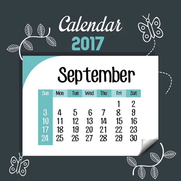 Calendario settembre 2017 modello icona — Vettoriale Stock