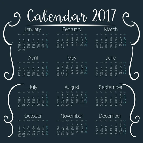 Vorlagen-Symbol für Kalender 2017 — Stockvektor