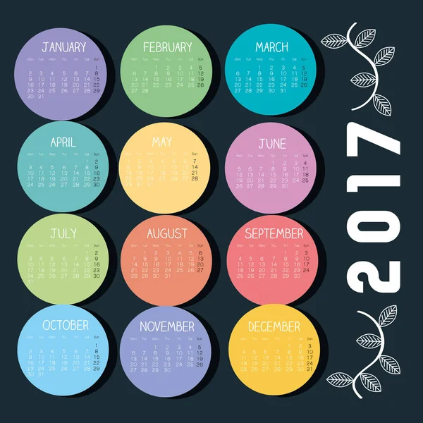 Calendar 2017 pictograma șablon — Vector de stoc