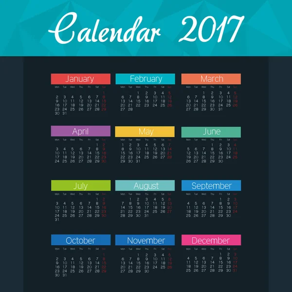 Vorlagen-Symbol für Kalender 2017 — Stockvektor