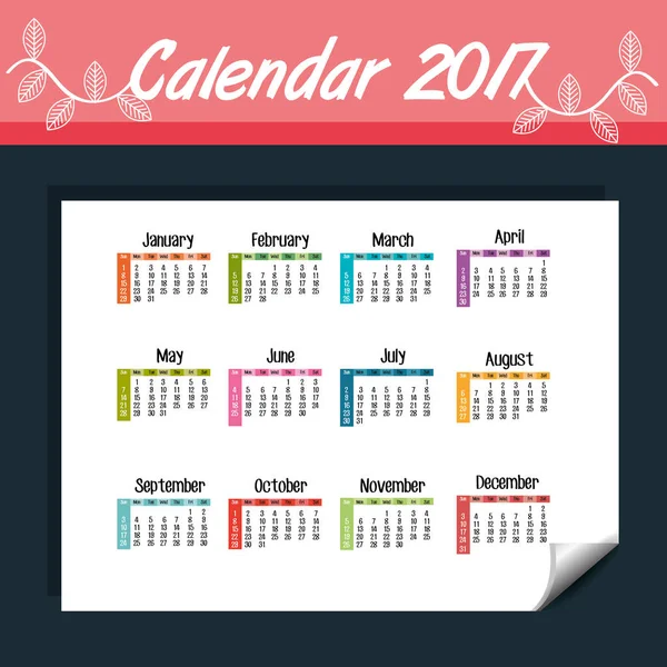 Calendario 2017 plantilla icono — Archivo Imágenes Vectoriales