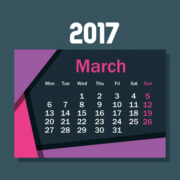 Naptári március 2017 sablon ikonjának — Stock Vector
