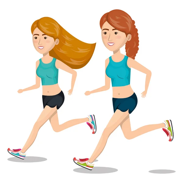 Mulheres correndo ícone de personagens —  Vetores de Stock