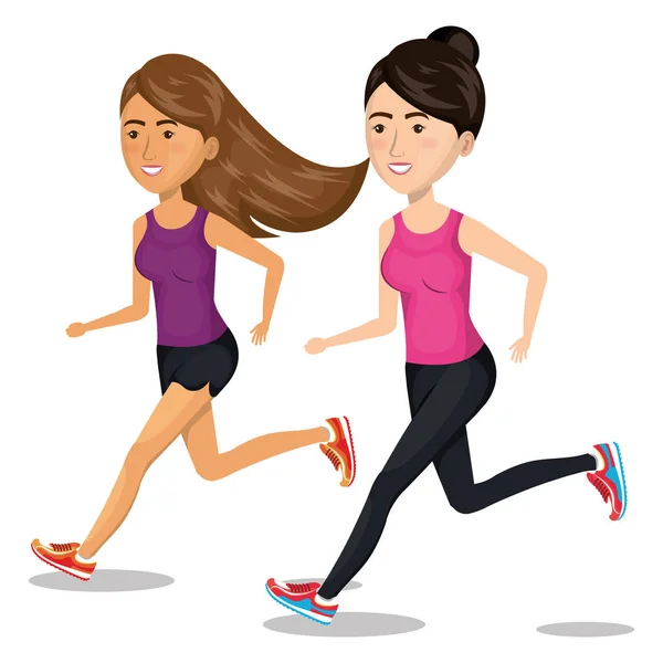 Women running characters icon — стоковый вектор