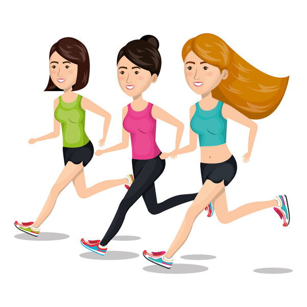 Women running characters icon
