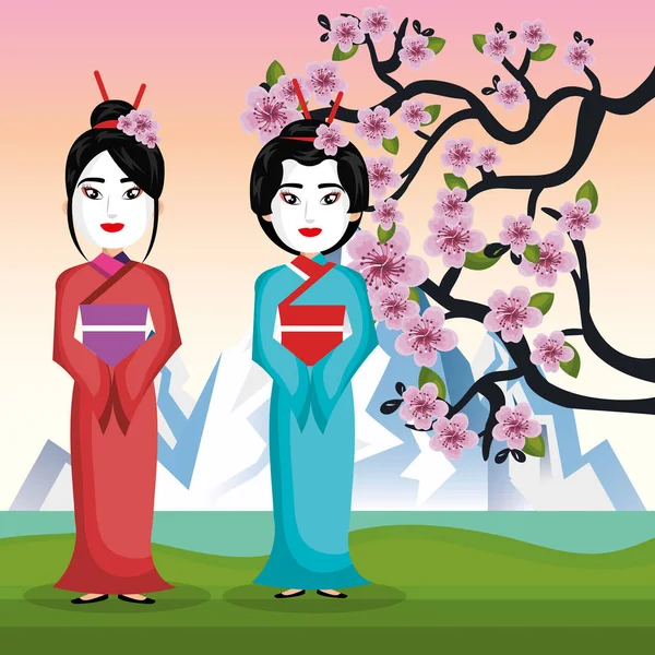Ikon poster budaya Jepang - Stok Vektor