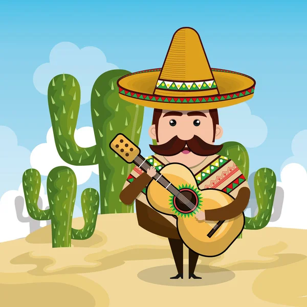 Mexican man comic character — Stock Vector