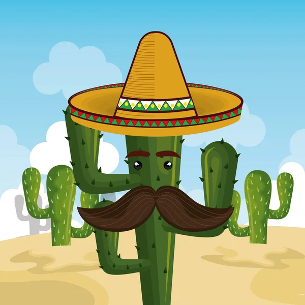 Carácter de cactus con sombrero mexicano — Vector de stock