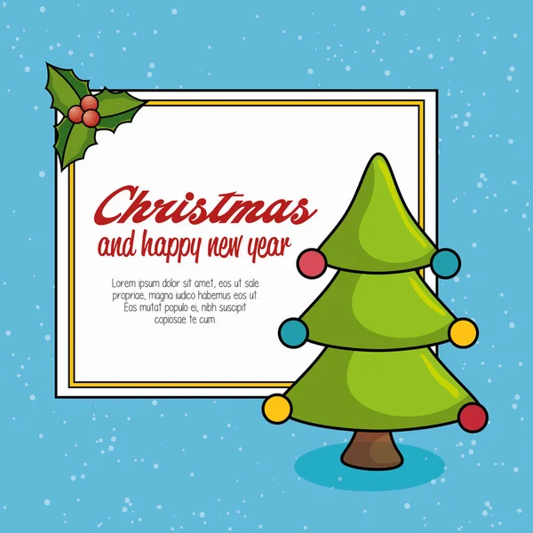 Happy merry kartu pohon natal - Stok Vektor