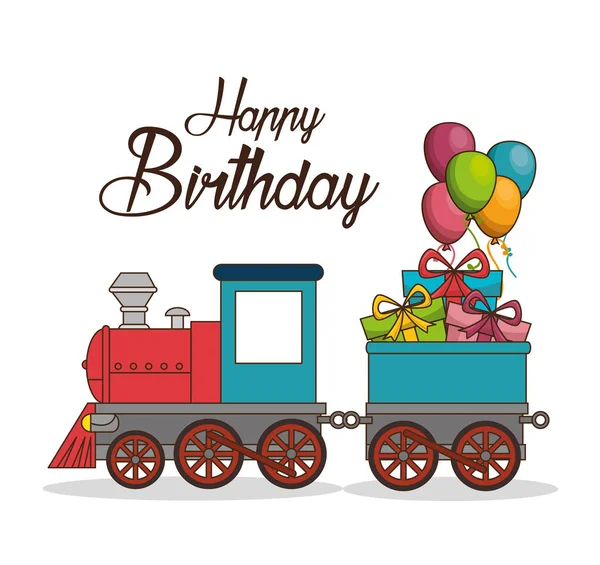 Joyeux anniversaire train affiche — Image vectorielle