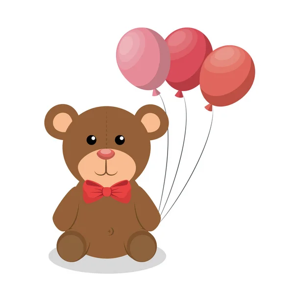 Simpatico orso con palloncini partito icona bambino — Vettoriale Stock