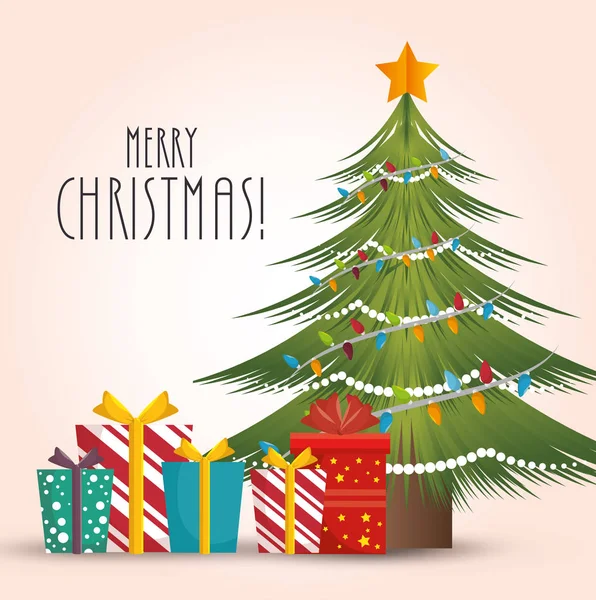 Happy merry christmas tree card — Stock Vector