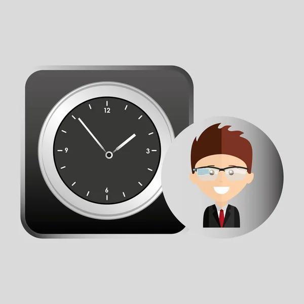 Feliz empresário relógio ícone de mídia de rede — Vetor de Stock