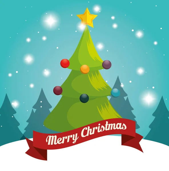 Gelukkig merry christmas tree kaart — Stockvector