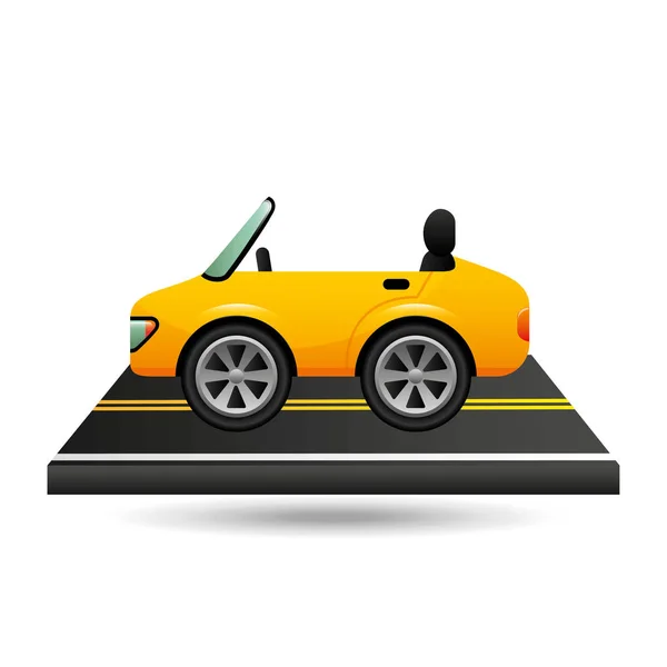 Carro cabriolet amarelo na estrada —  Vetores de Stock
