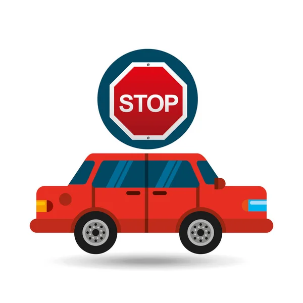 Stop carretera señal sedán rojo — Vector de stock