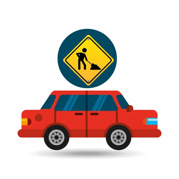 İnşaat yol işareti sedan altında kırmızı — Stok Vektör