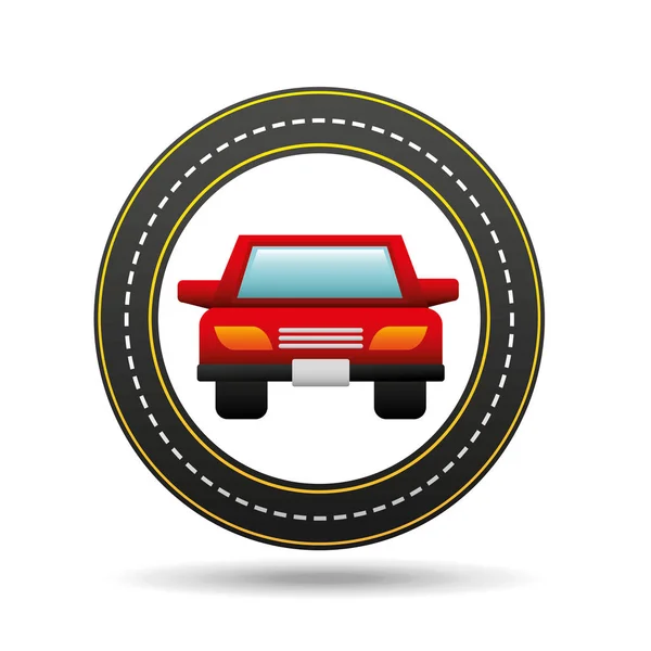 赤い車フロント円道路の方法設計 — ストックベクタ