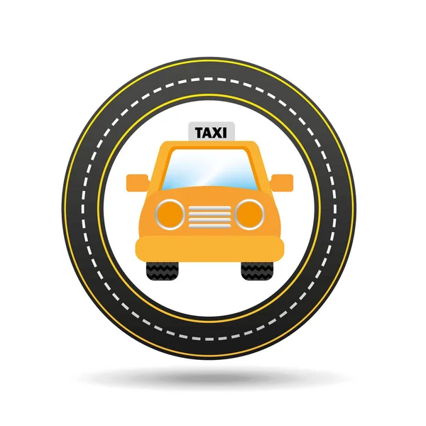 Taxi car front circle road way design — Stock Vector