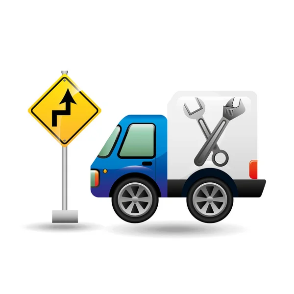 Assistance camion avec panneau routier — Image vectorielle