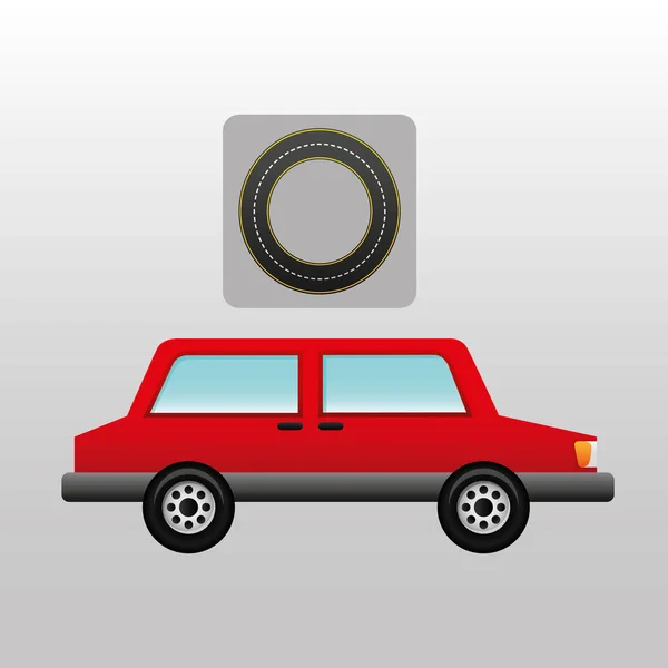 Voiture rouge côté cercle conception de la route — Image vectorielle