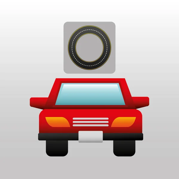 Κόκκινο αυτοκίνητο μπροστά κύκλο δρόμου τρόπος σχεδιασμού — Διανυσματικό Αρχείο