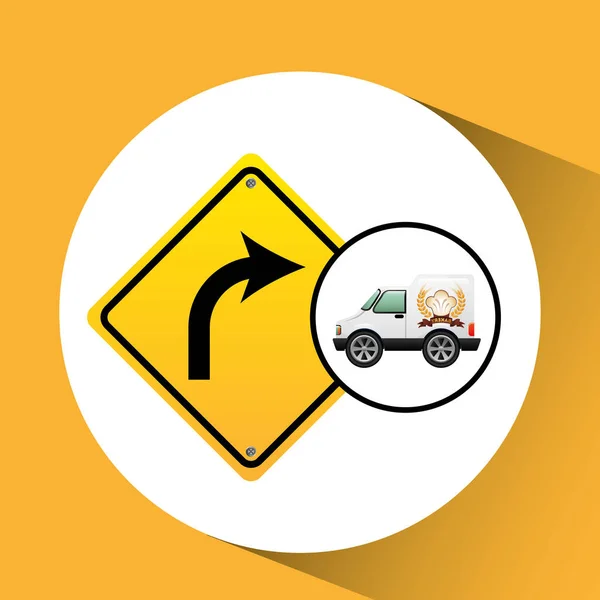 Caminhão de entrega de padaria com vire à esquerda estrada — Vetor de Stock
